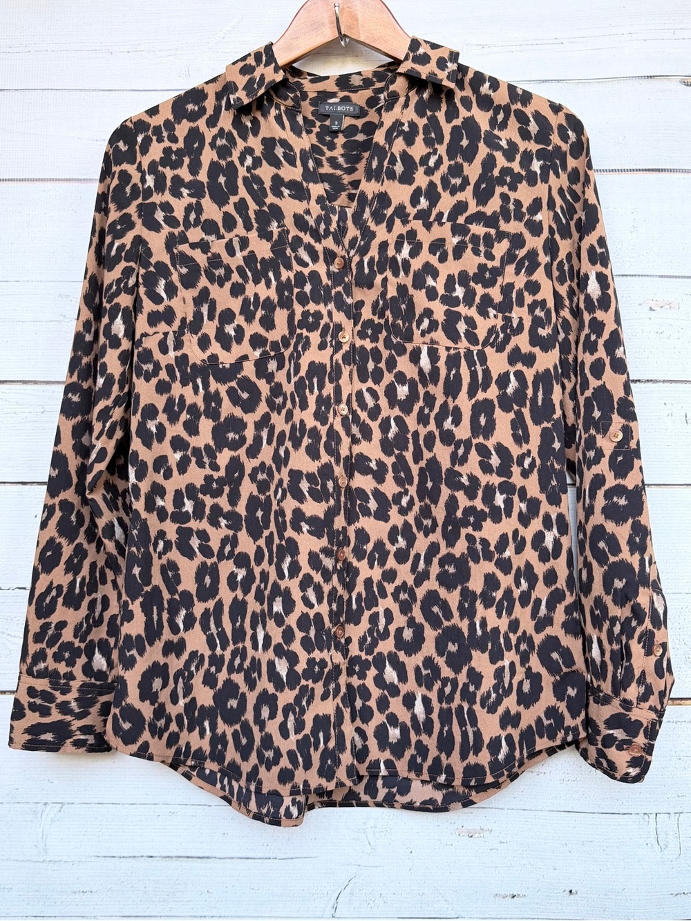 Talbots Leopard Print Button-Down Utility Blouse- Size Small